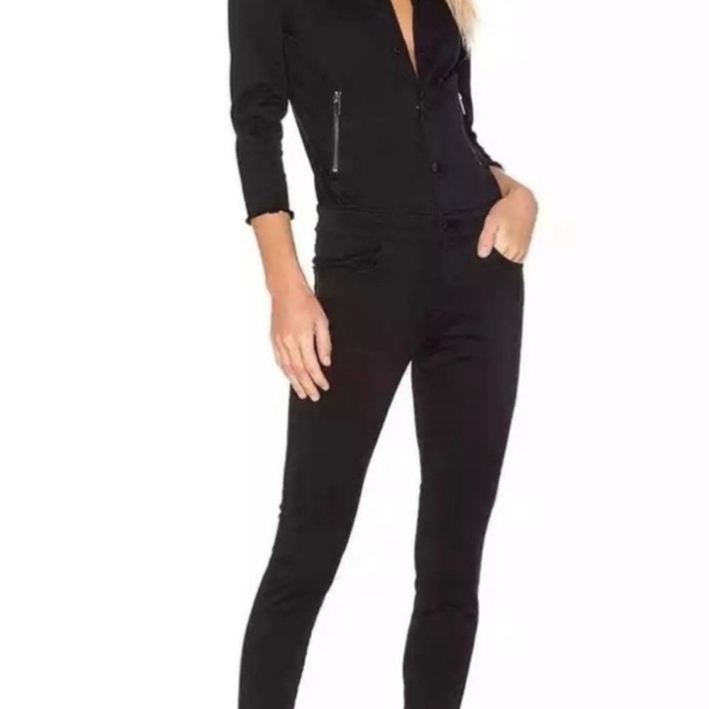 DL 1961 x Jessica Alba No. 7 Womens Jumpsuit Scorpion Button Zip Pockets BlackS*